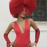 Body Quadrado Decote Vermelho